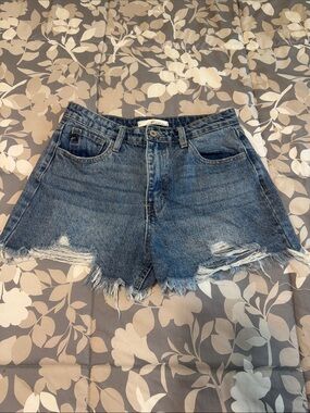 KanCan Distressed Dark Blue High-Rise Jean Shorts
